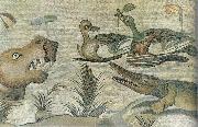 unknow artist Nilotic mosaic with hippopotamus,crocodile and ducks oil on canvas